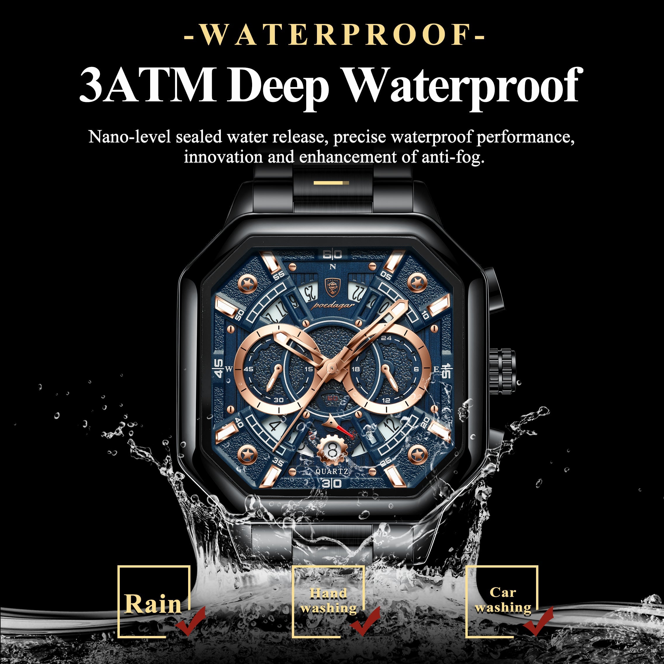 POEDAGAR Men’s Luxury Watch – Chronograph Stainless Steel with Gift Box