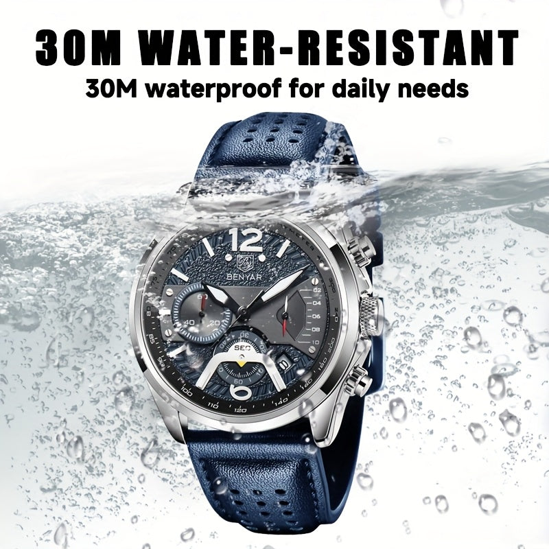Men’s Luxury Quartz Chronograph Watch – Black Leather 5171
