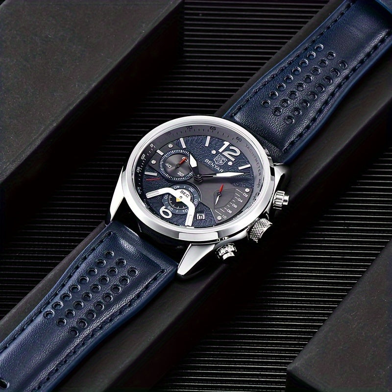 Men’s Luxury Quartz Chronograph Watch – Black Leather 5171