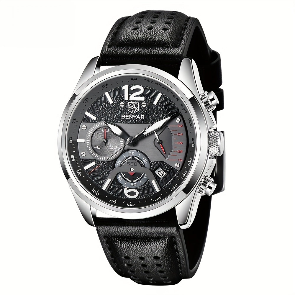 Men’s Luxury Quartz Chronograph Watch – Black Leather 5171