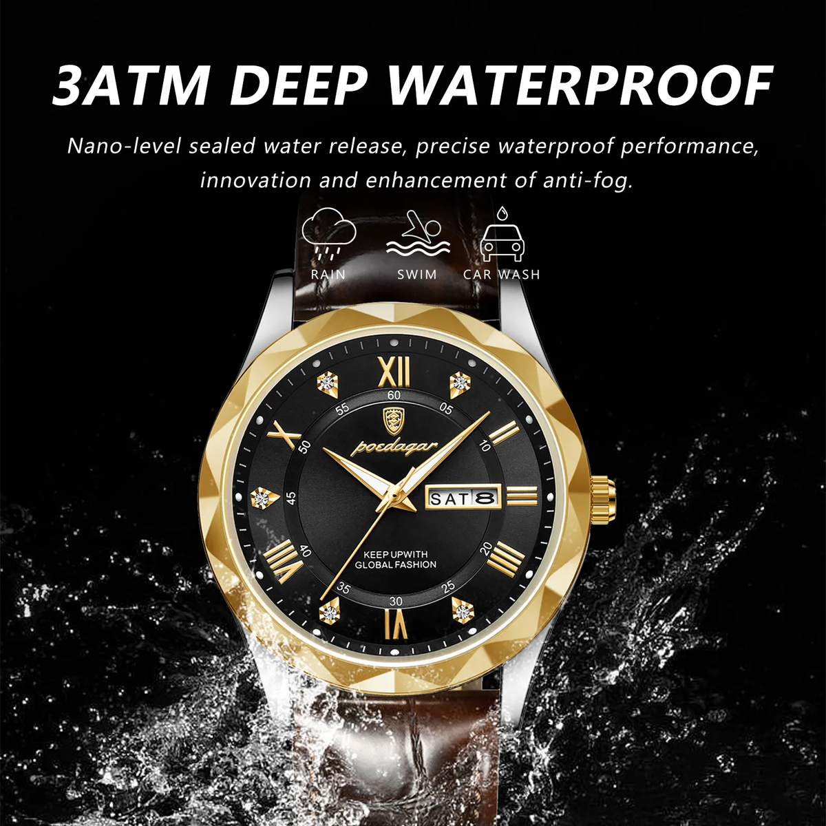 POEDAGAR Luxury Men’s Watch – Leather Strap, Luminous & Waterproof