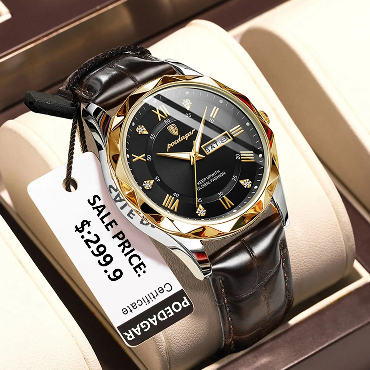 POEDAGAR Luxury Men’s Watch – Leather Strap, Luminous & Waterproof