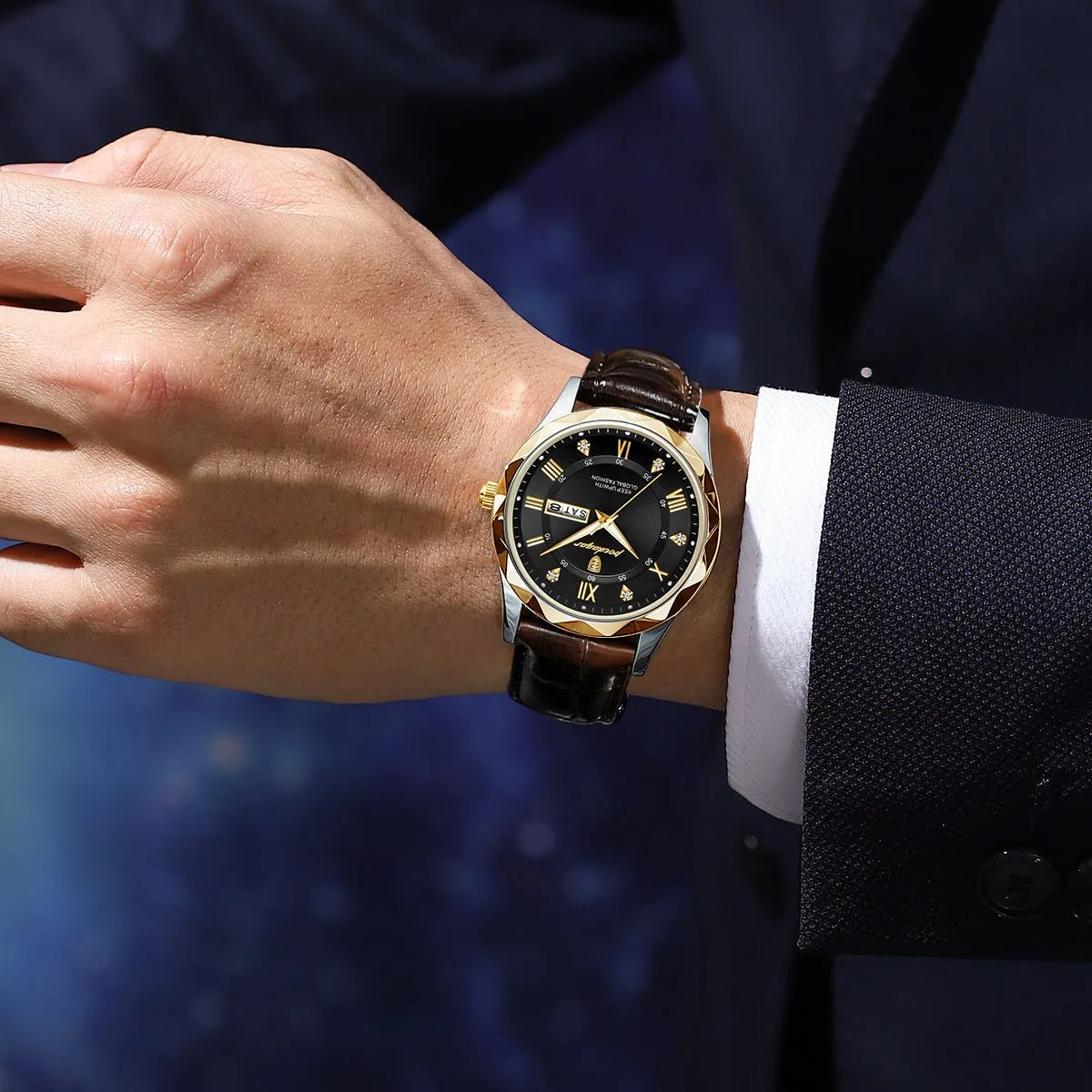 POEDAGAR Luxury Men’s Watch – Leather Strap, Luminous & Waterproof