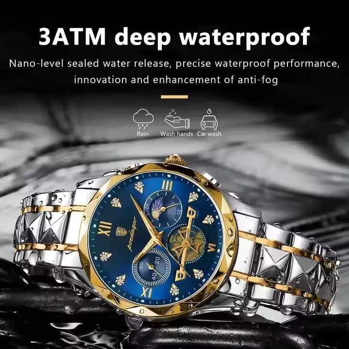 POEDAGAR Luxury Chronograph Men’s Watch – Stainless Steel & Waterproof