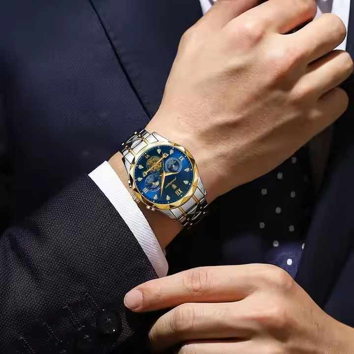 POEDAGAR Luxury Chronograph Men’s Watch – Stainless Steel & Waterproof