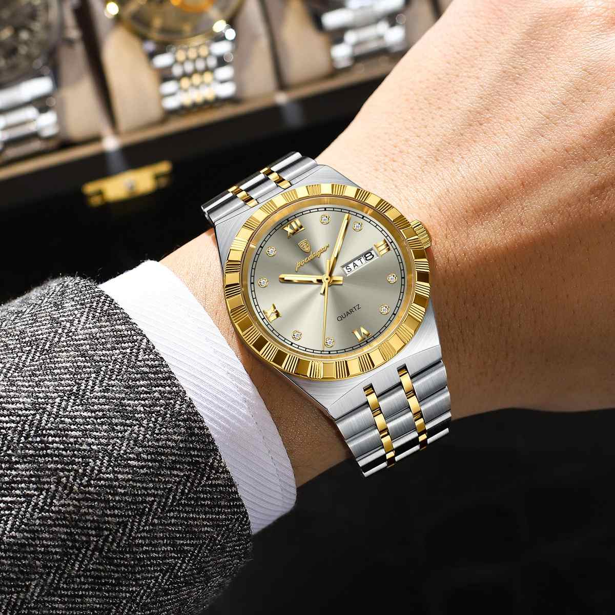 POEDAGAR Men’s Luxury Quartz Watch – Stainless Steel, Luminous & Waterproof
