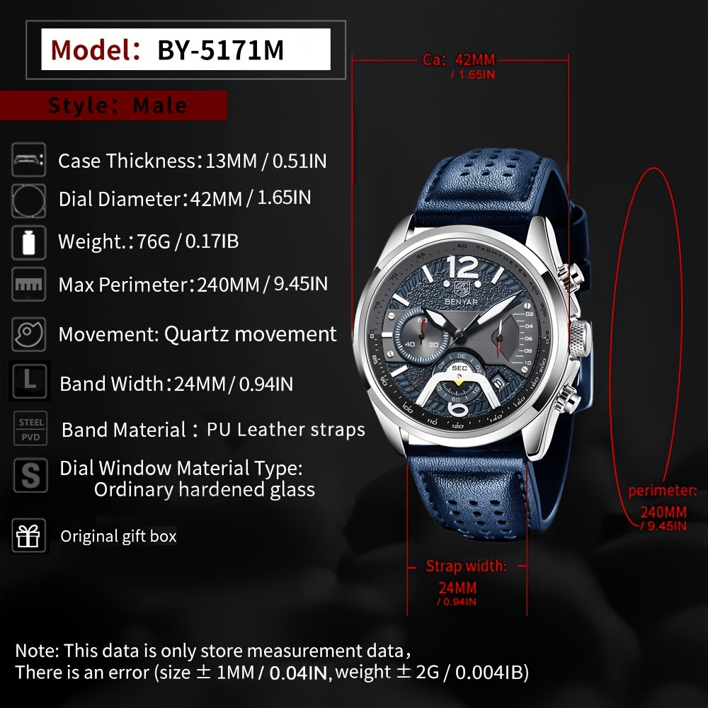 Men’s Luxury Quartz Chronograph Watch – Black Leather 5171