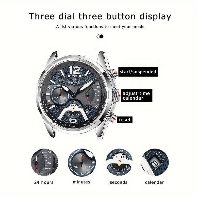 Men’s Luxury Quartz Chronograph Watch – Black Leather 5171