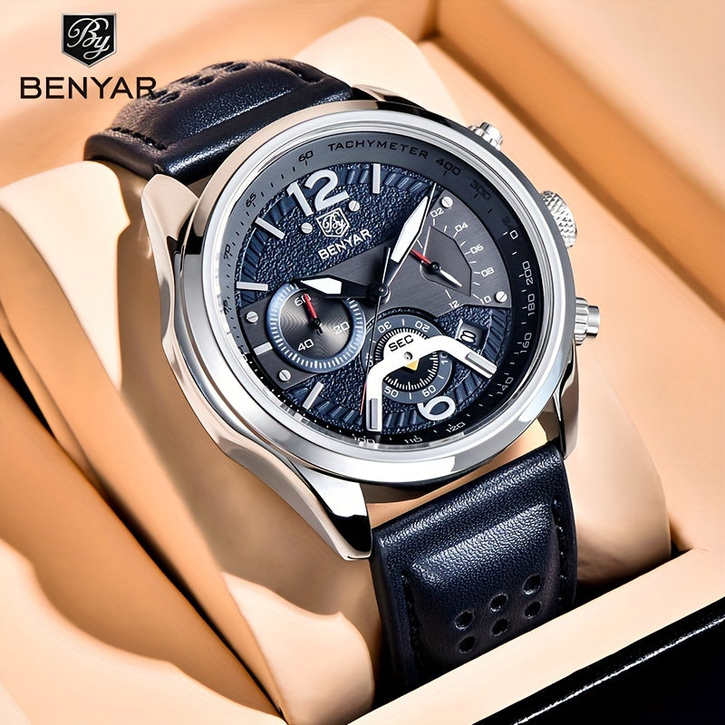 Men’s Luxury Quartz Chronograph Watch – Black Leather 5171