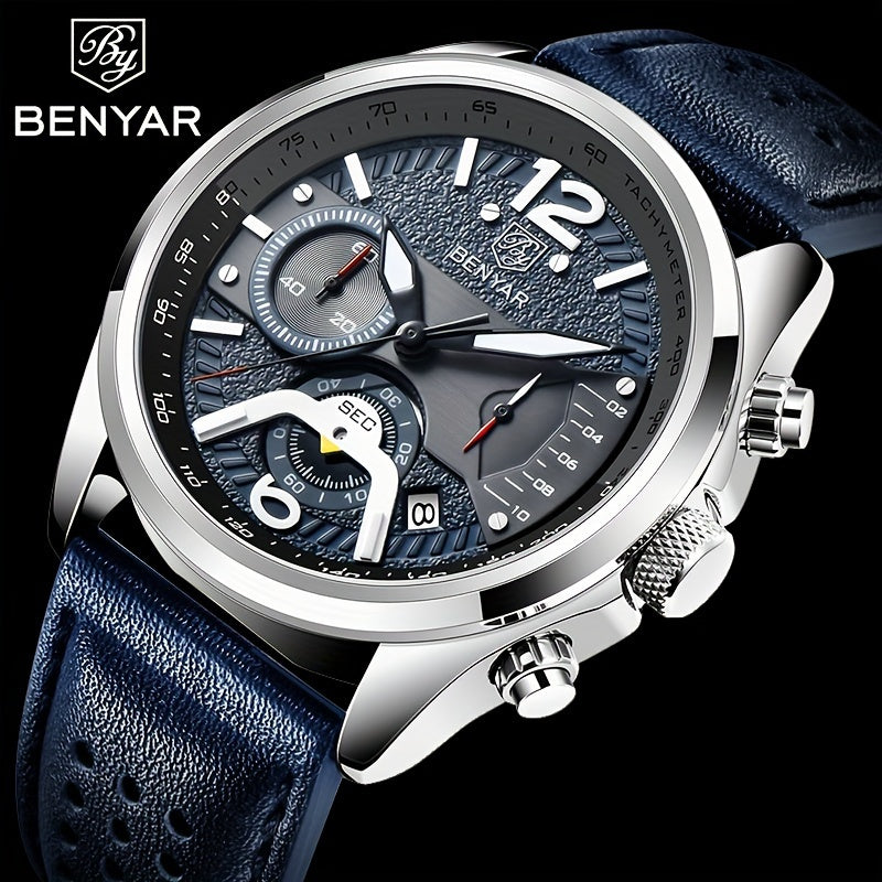Men’s Luxury Quartz Chronograph Watch – Black Leather 5171