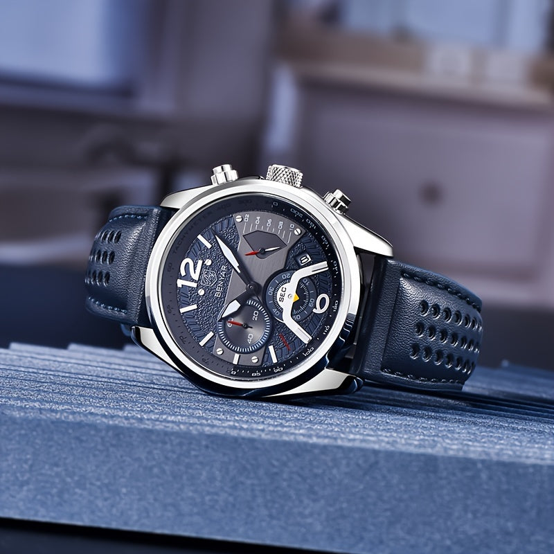 Men’s Luxury Quartz Chronograph Watch – Black Leather 5171