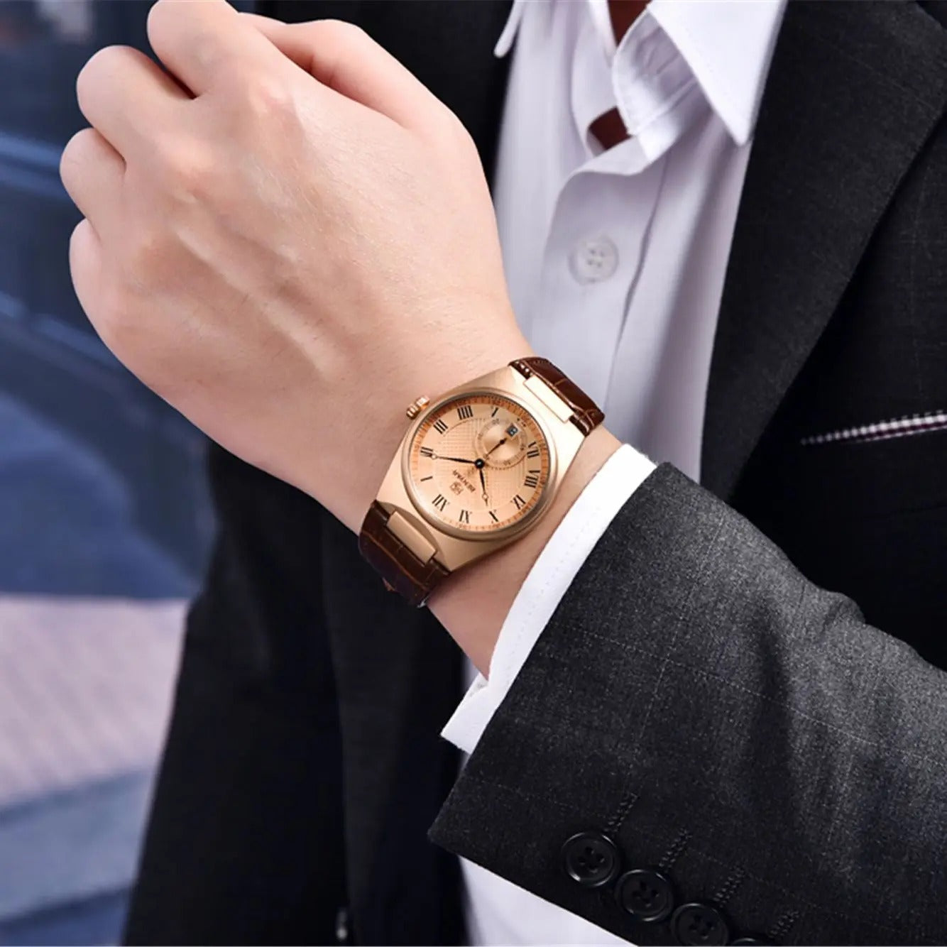 BENYAR Men’s Luxury Quartz Watch – Waterproof Leather Business Timepiece
