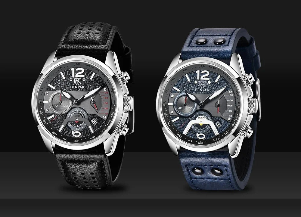 Men’s Luxury Quartz Chronograph Watch – Black Leather 5171