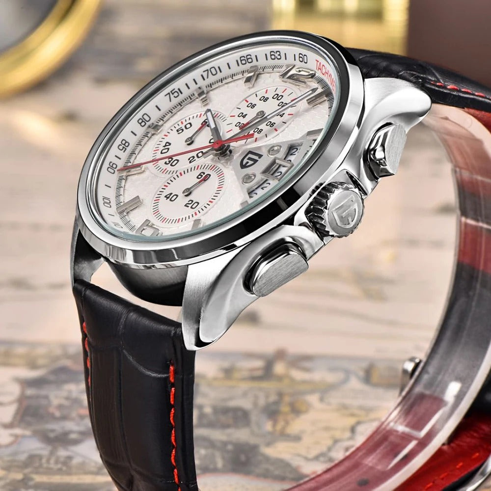 Luxury Men’s Leather Quartz Watch – Elegant, Water-Resistant Timepiece
