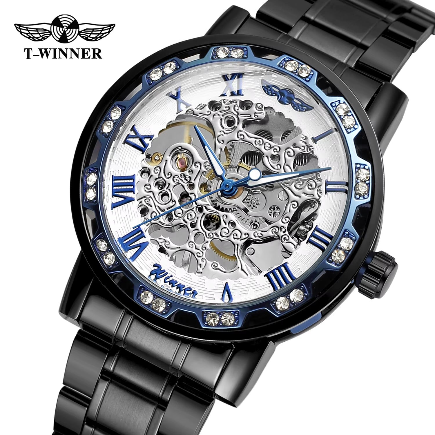 Golden Skeleton Men’s Mechanical Watch – Luminous Hands, Stainless Steel Luxury Timepiece