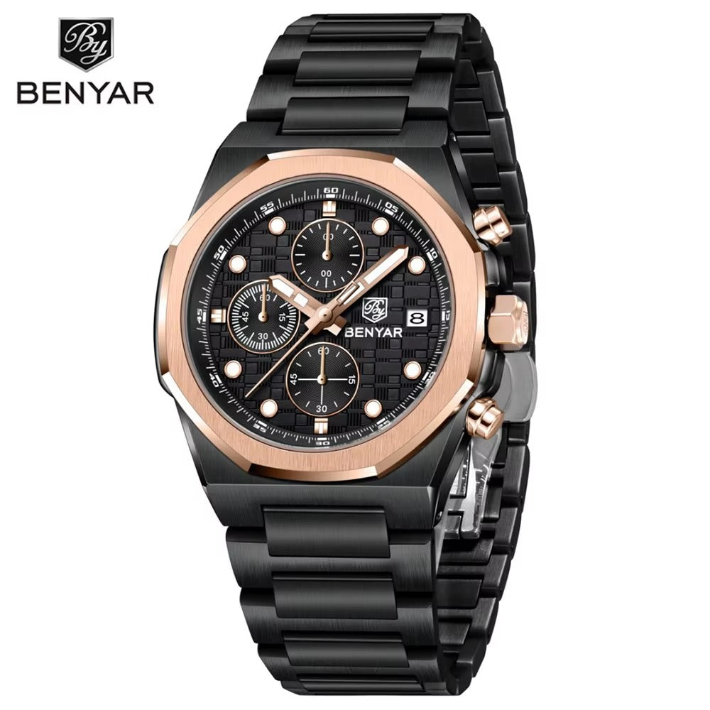 BENYAR Luxury Chronograph – Blue Dial, Stainless Steel Watch
