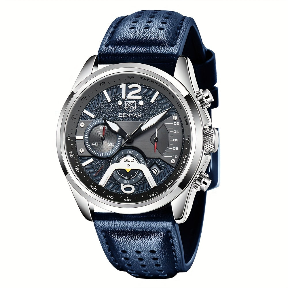 Men’s Luxury Quartz Chronograph Watch – Black Leather 5171
