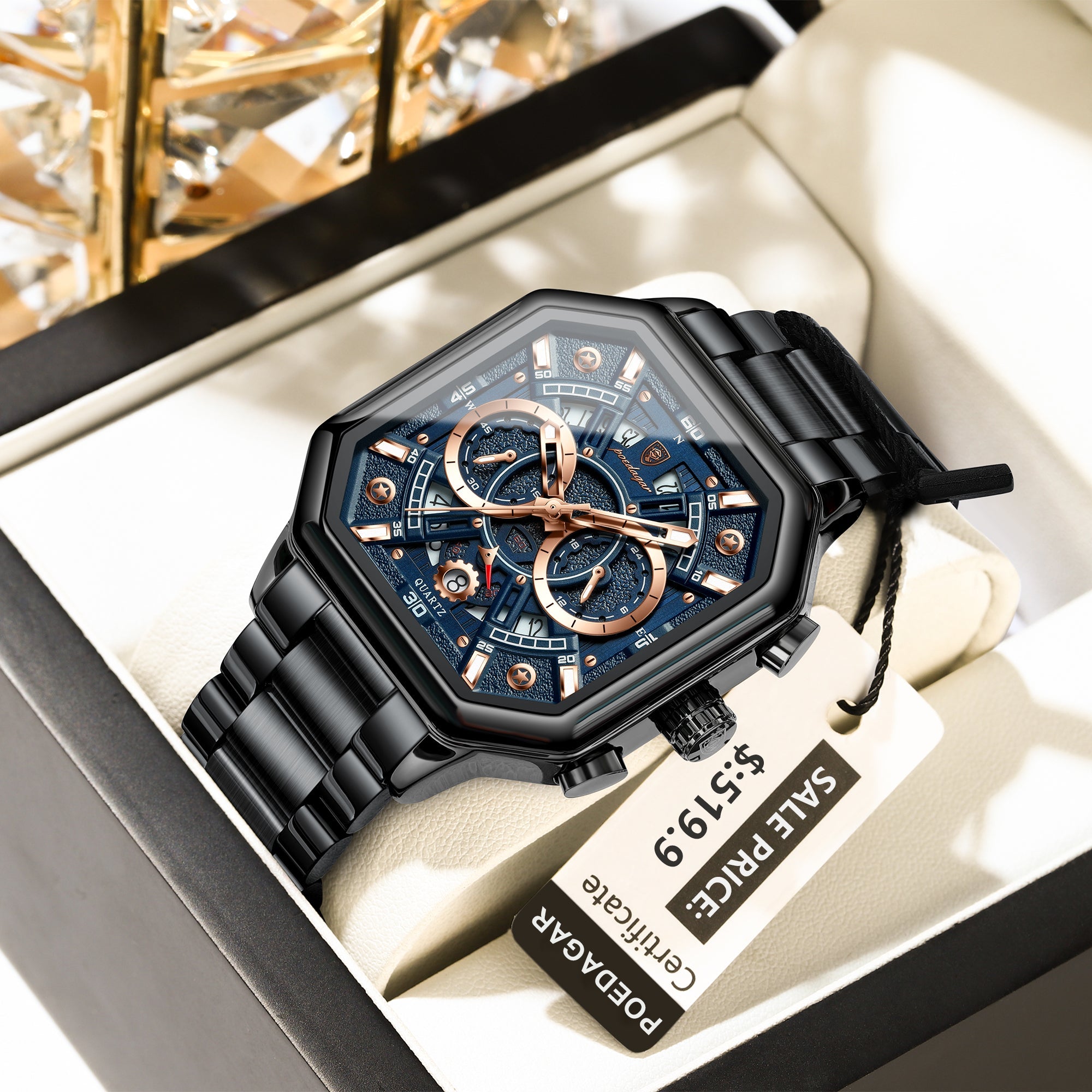 POEDAGAR Men’s Luxury Watch – Chronograph Stainless Steel with Gift Box