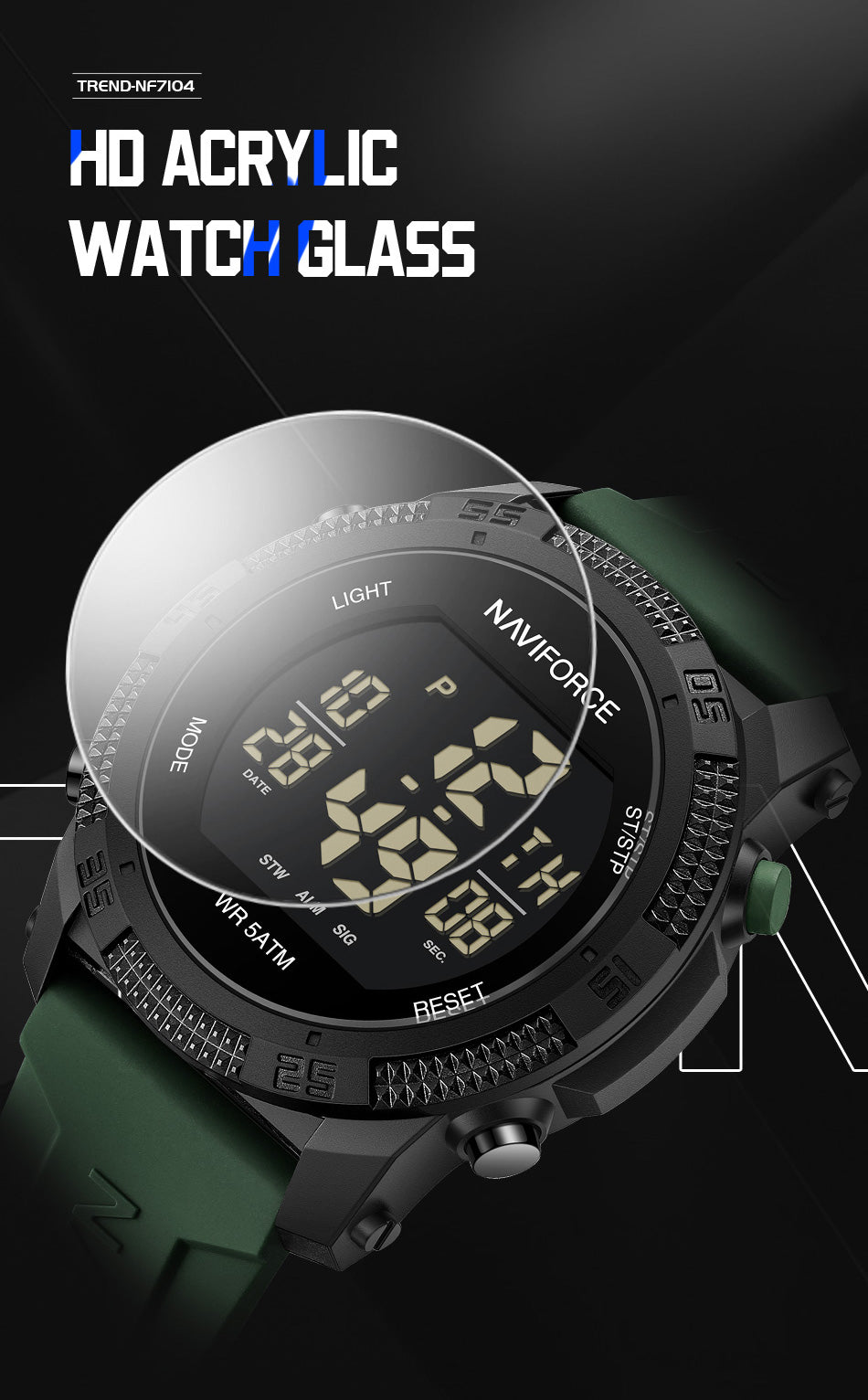 NAVIFORCE Sport Watch – Waterproof LCD Display for Men