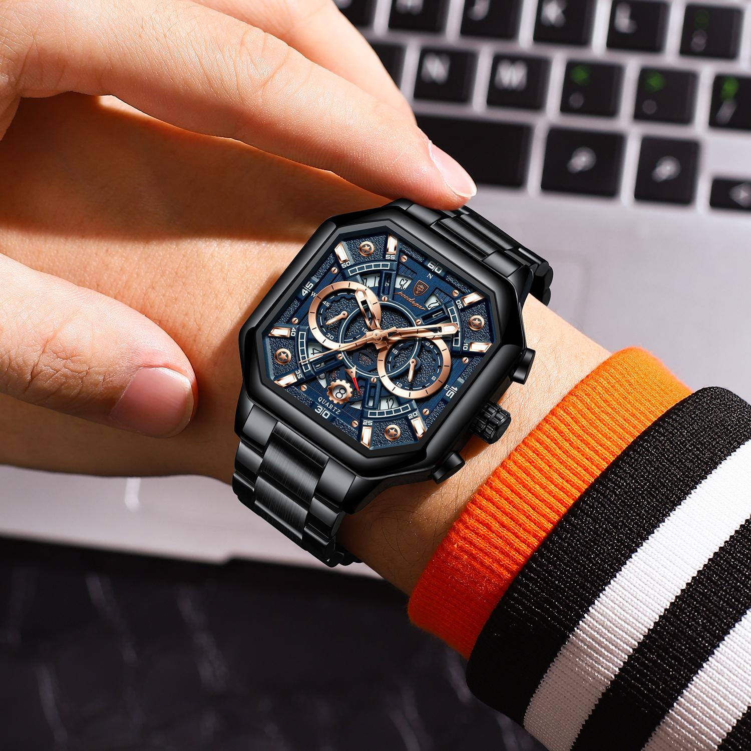 POEDAGAR Men’s Luxury Watch – Chronograph Stainless Steel with Gift Box