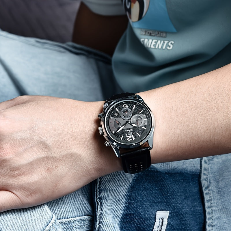 Men’s Luxury Quartz Chronograph Watch – Black Leather 5171