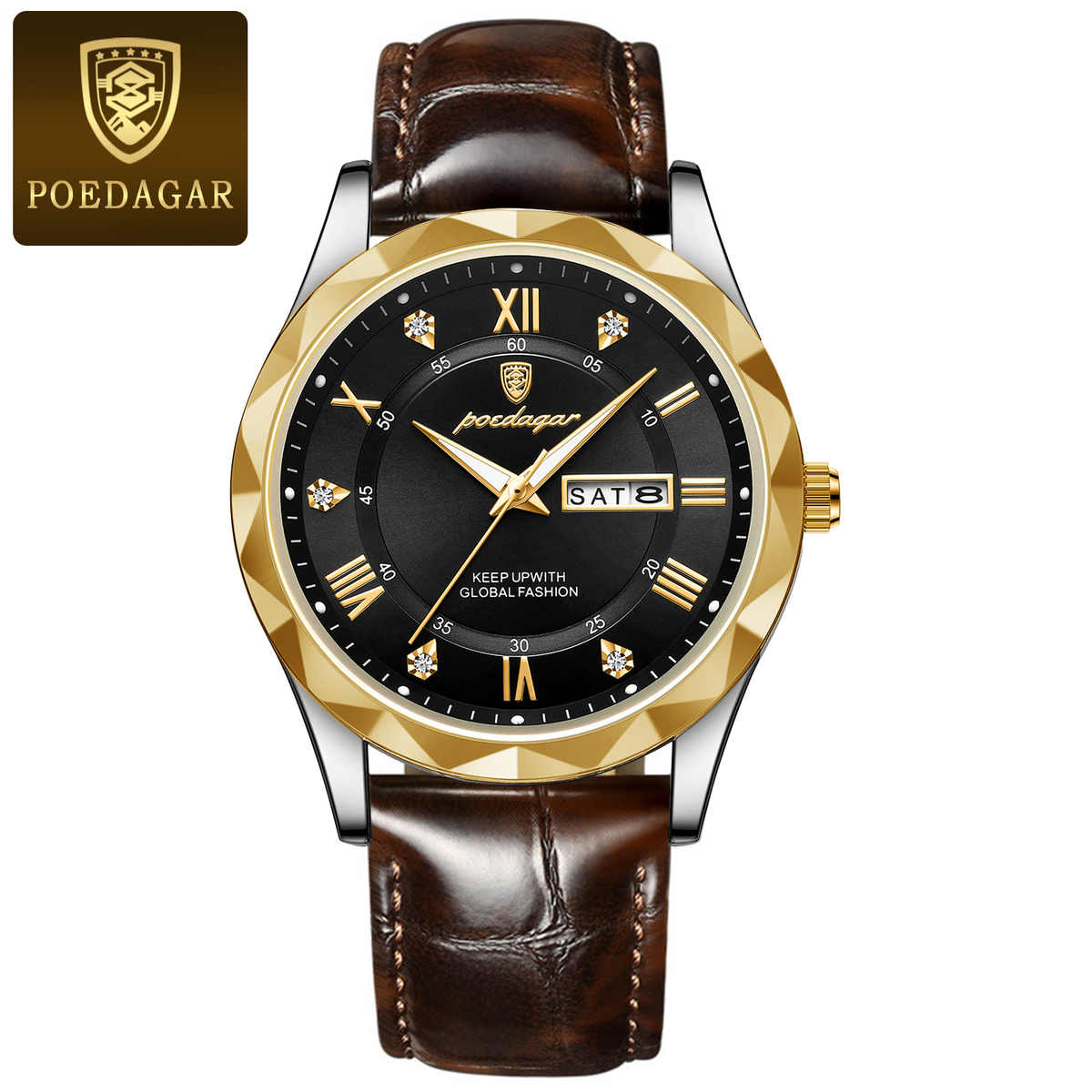 POEDAGAR Luxury Men’s Watch – Leather Strap, Luminous & Waterproof
