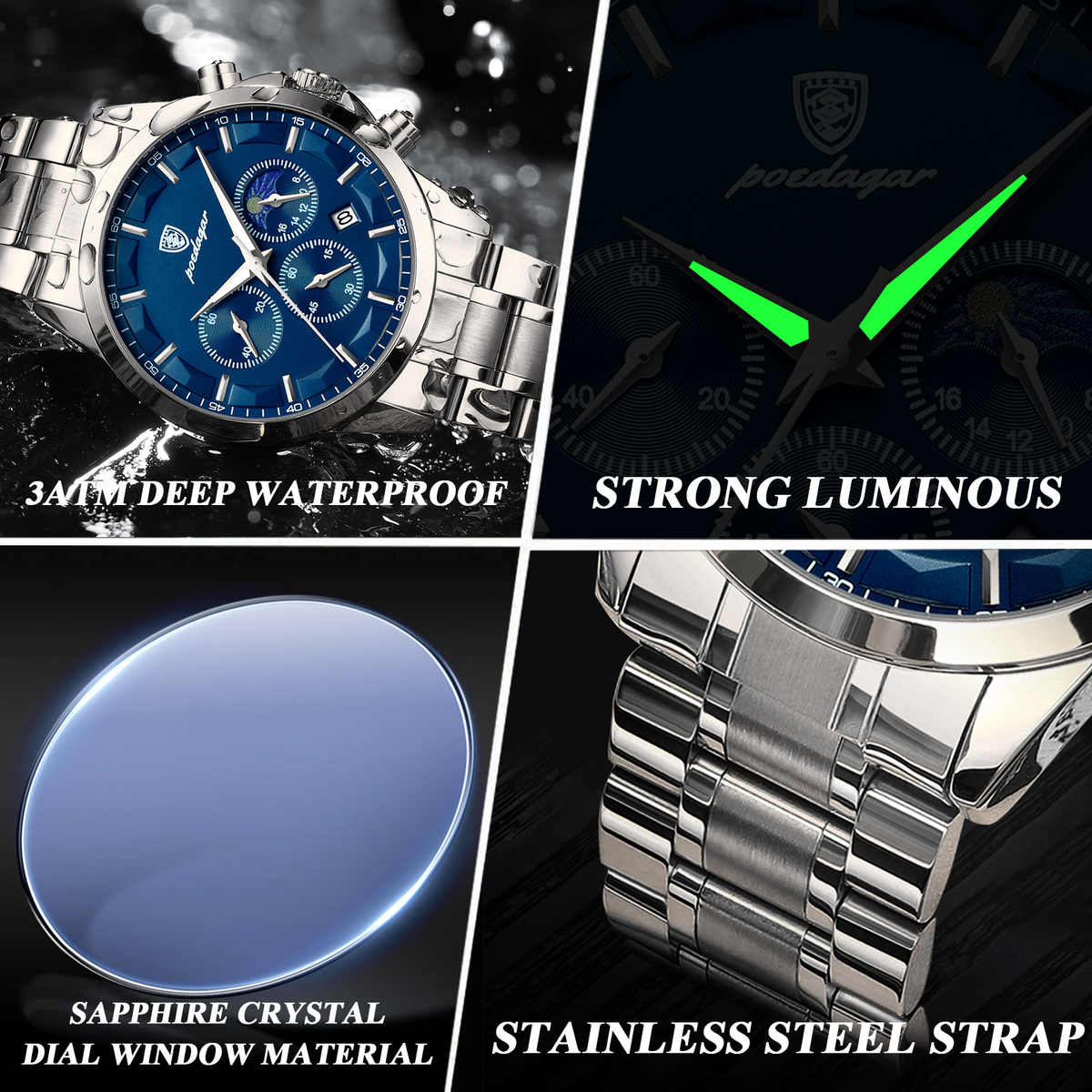Luxury Men’s Chronograph Watch – Stainless Steel & Waterproof