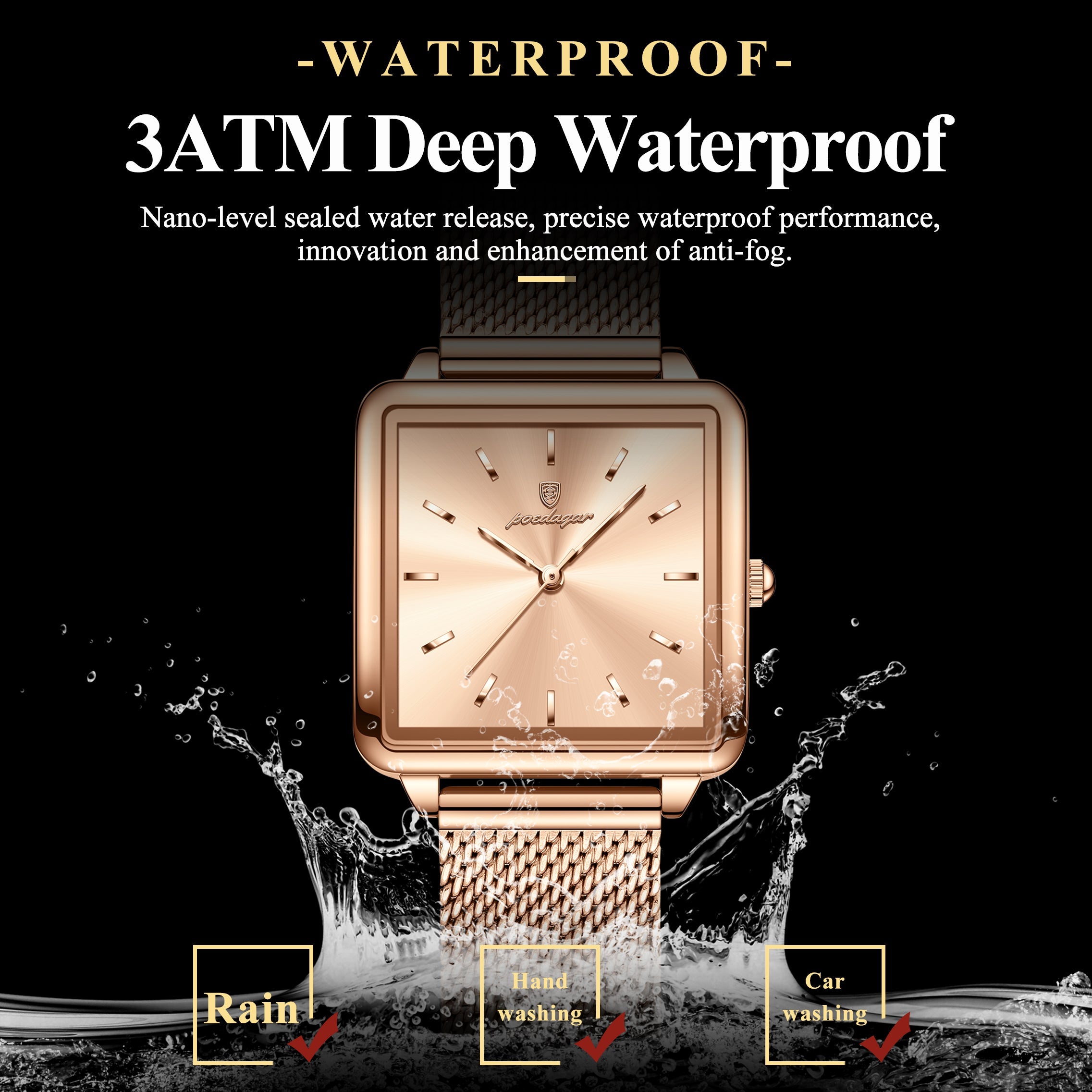 POEDAGAR Stylish Square Watch – Teen Favorite, Waterproof & Trendy