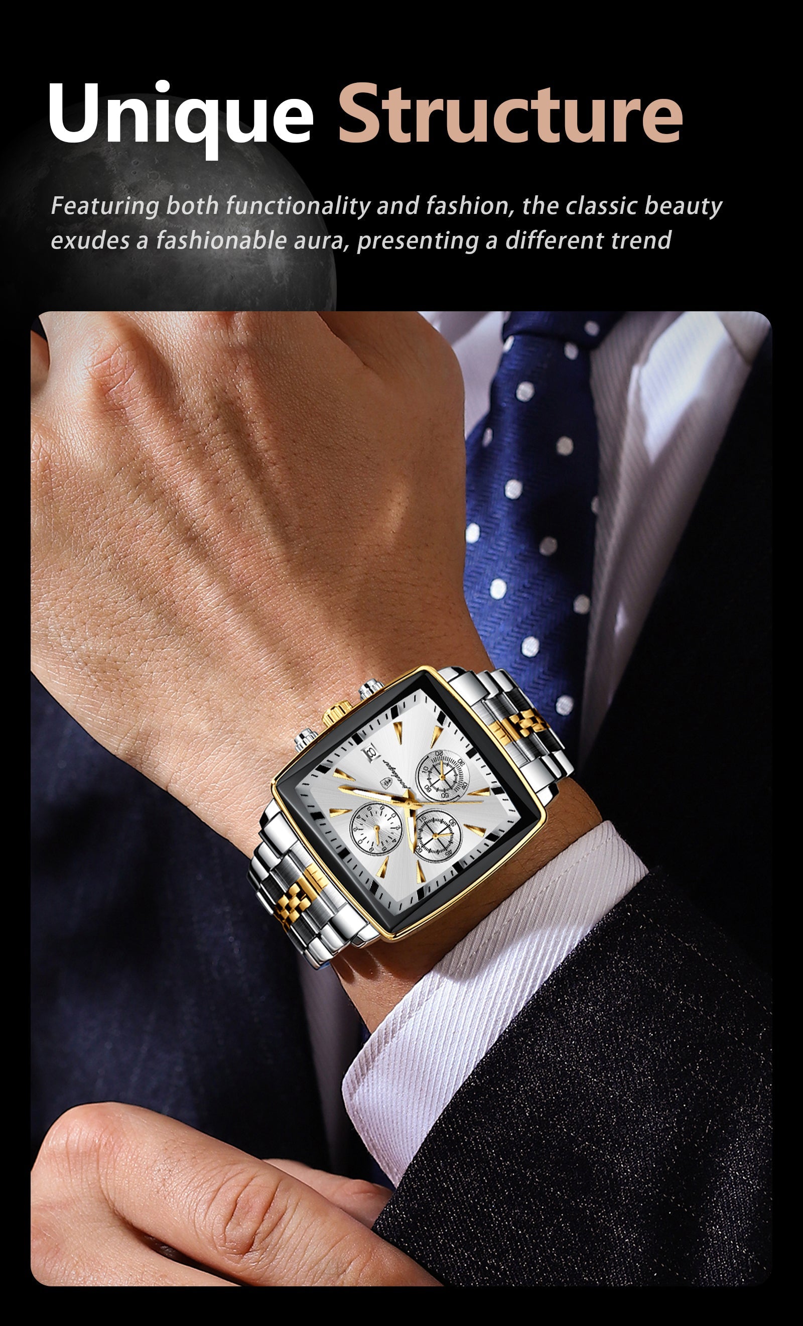 POEDAGAR Original Square Quartz Watch – Stainless Steel Waterproof