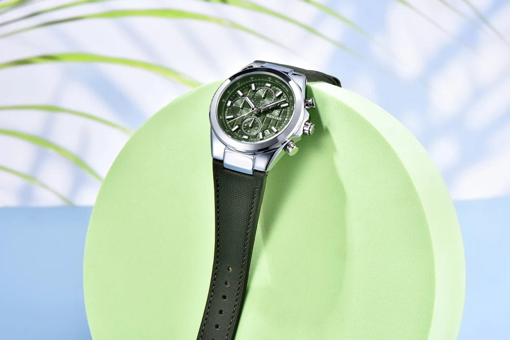 Luxury Men’s Chronograph Watch – Genuine Leather & Waterproof