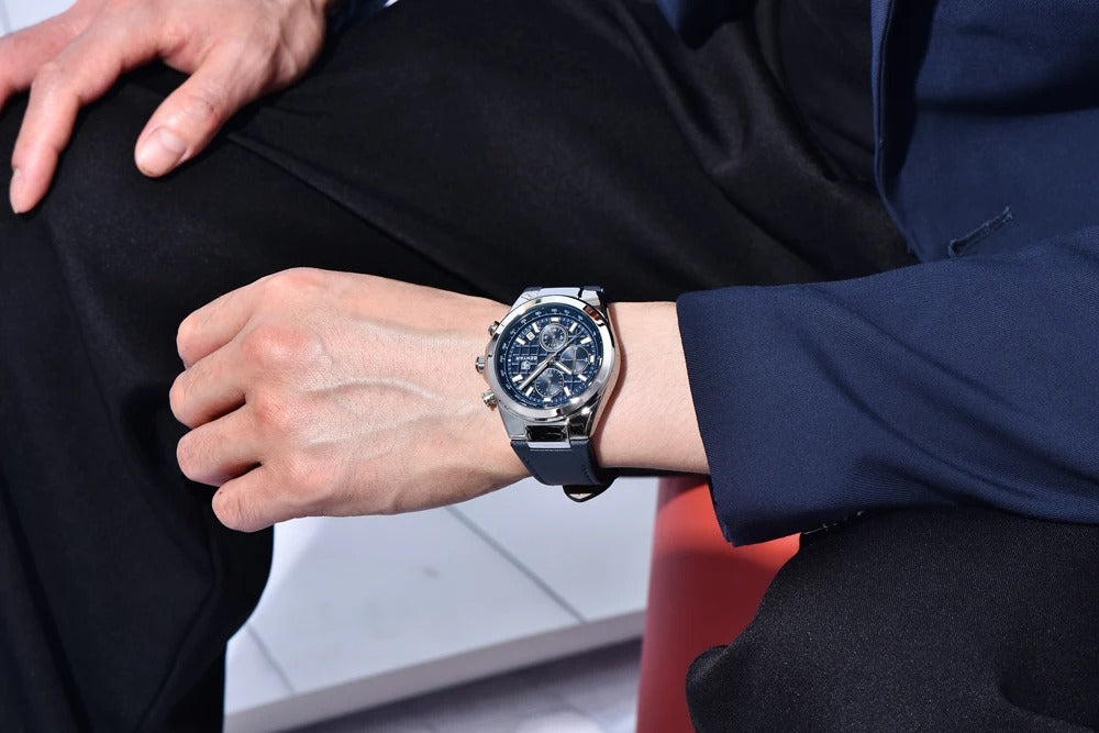 Luxury Men’s Chronograph Watch – Genuine Leather & Waterproof