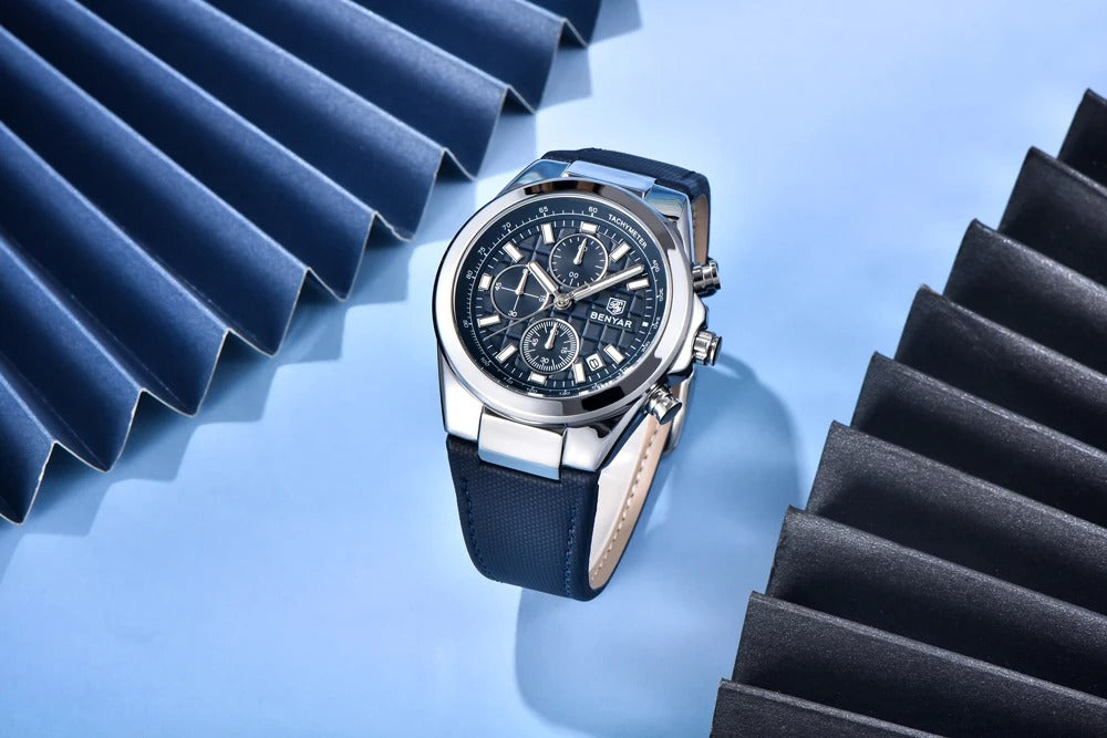 Luxury Men’s Chronograph Watch – Genuine Leather & Waterproof