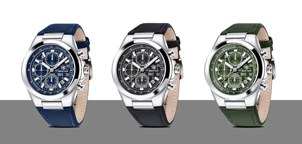 Luxury Men’s Chronograph Watch – Genuine Leather & Waterproof