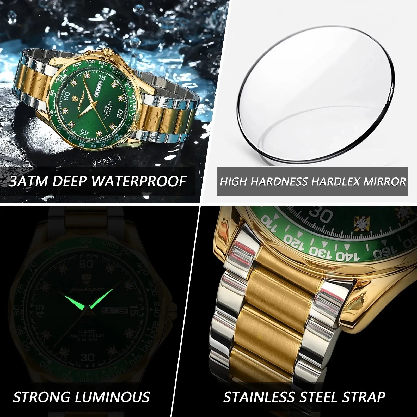 POEDAGAR Men’s Sport Watch – Date, Week & Luminous Display