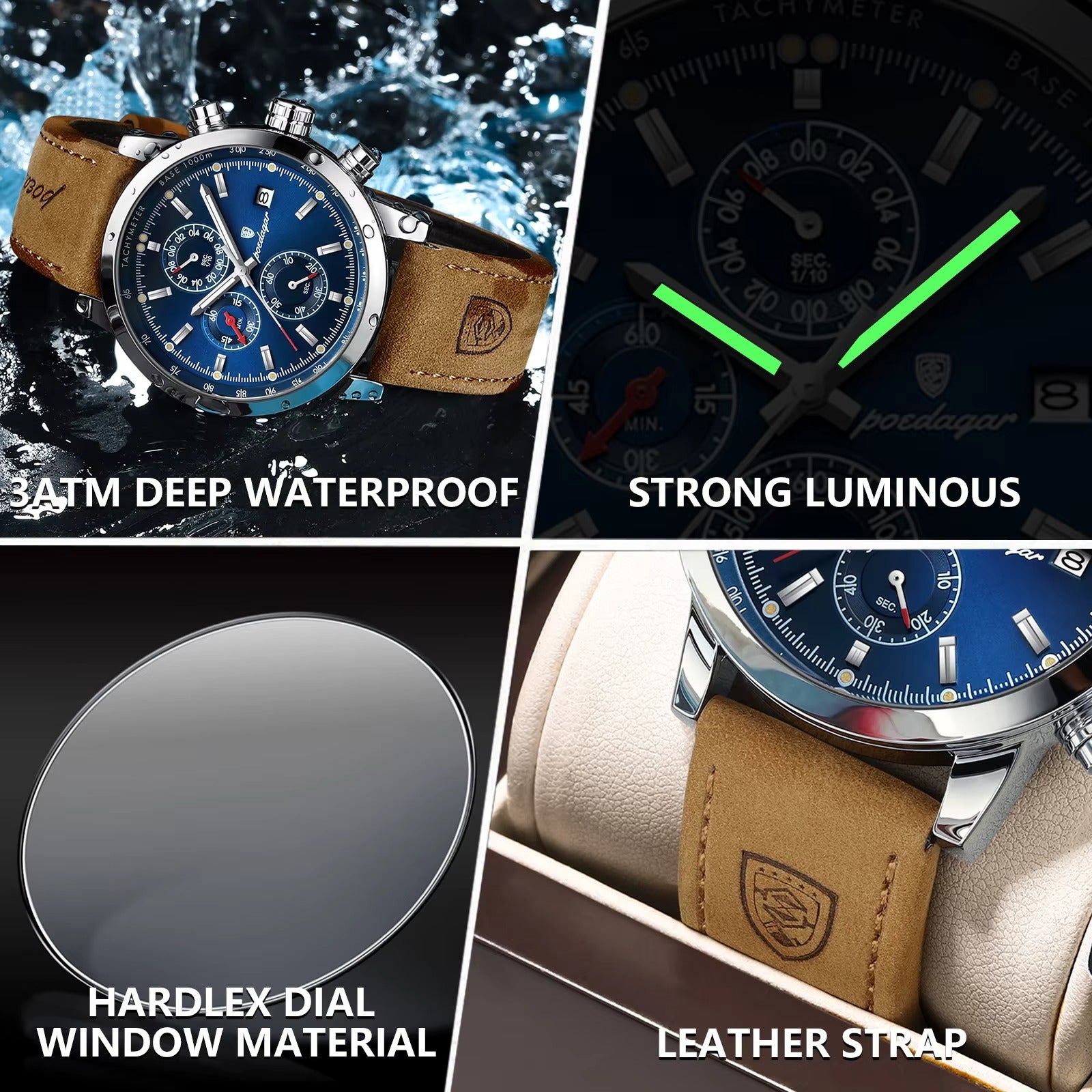 POEDAGAR Luxury Sports Men’s Watch – Luminous & Waterproof