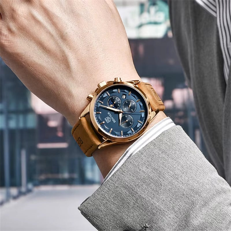 BENYAR Men’s Waterproof Chronograph – Premium Leather Strap Watch