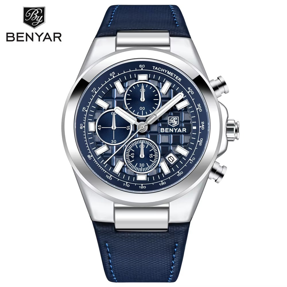 Luxury Men’s Chronograph Watch – Genuine Leather & Waterproof