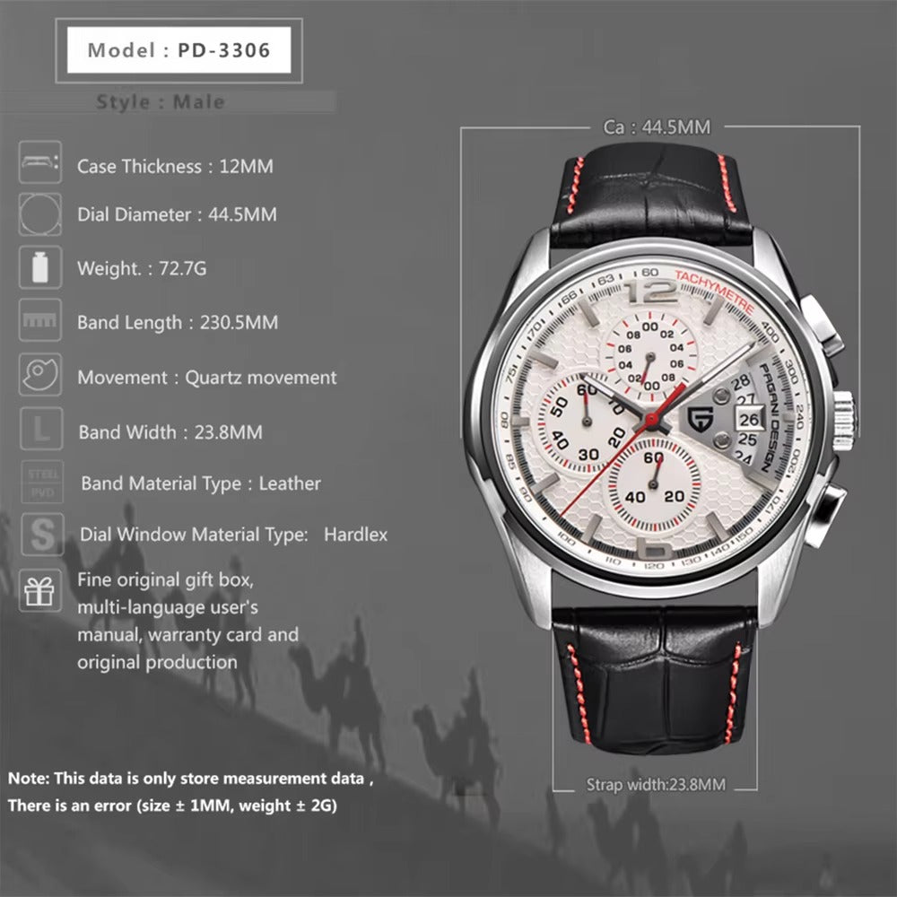 Luxury Men’s Leather Quartz Watch – Elegant, Water-Resistant Timepiece