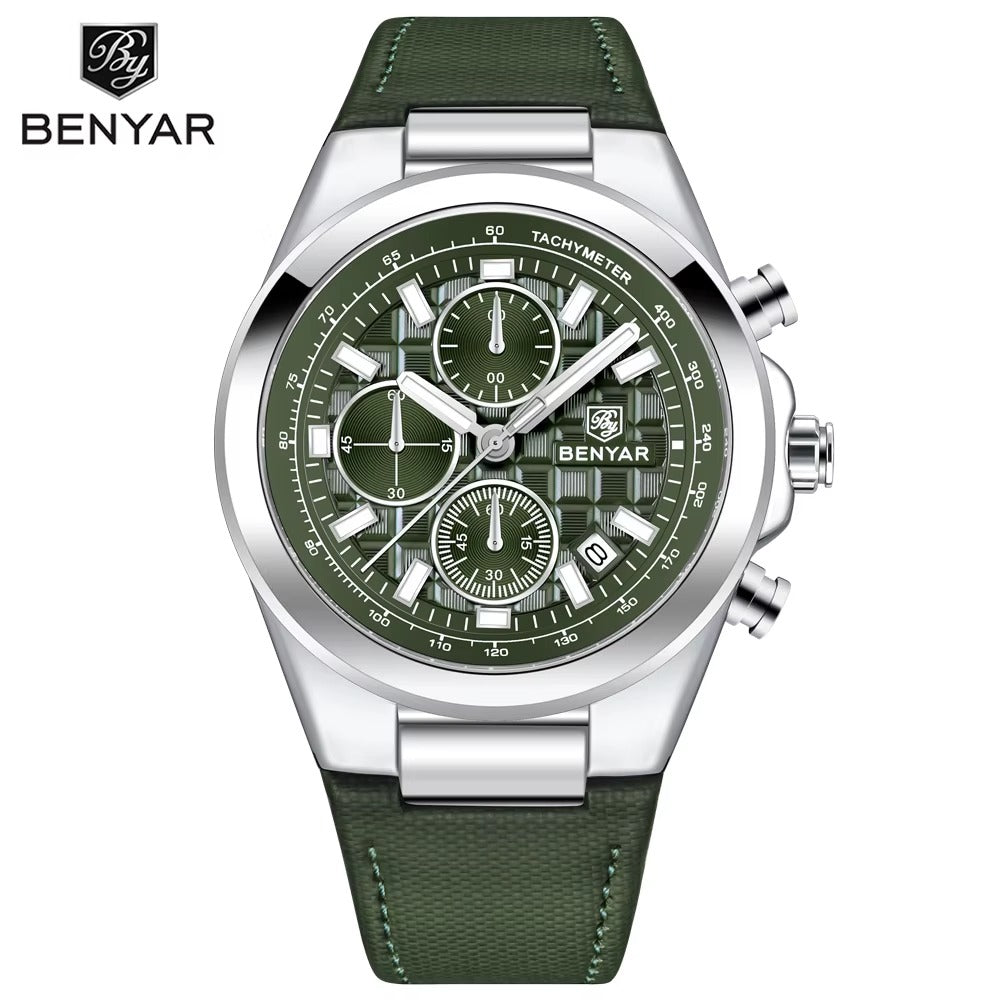 Luxury Men’s Chronograph Watch – Genuine Leather & Waterproof