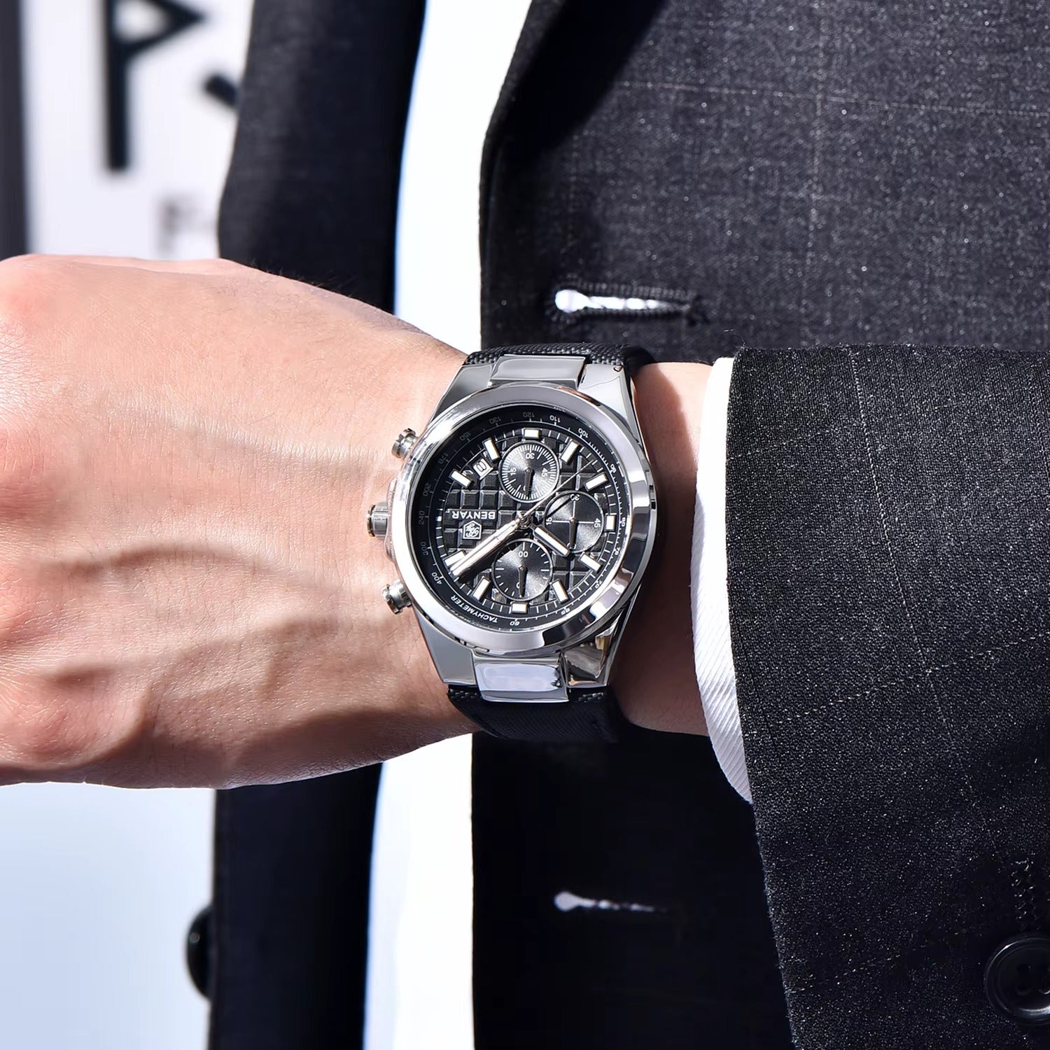 Luxury Men’s Chronograph Watch – Genuine Leather & Waterproof