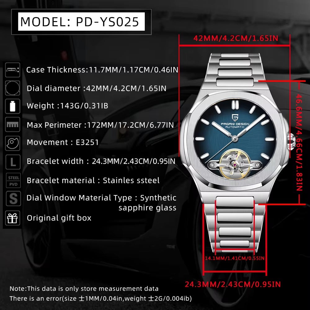 PAGANI DESIGN Men’s Luxury Automatic Watch – Tourbillon Mechanical Timepiece
