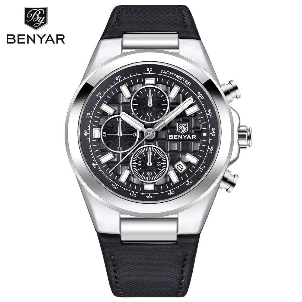 Luxury Men’s Chronograph Watch – Genuine Leather & Waterproof