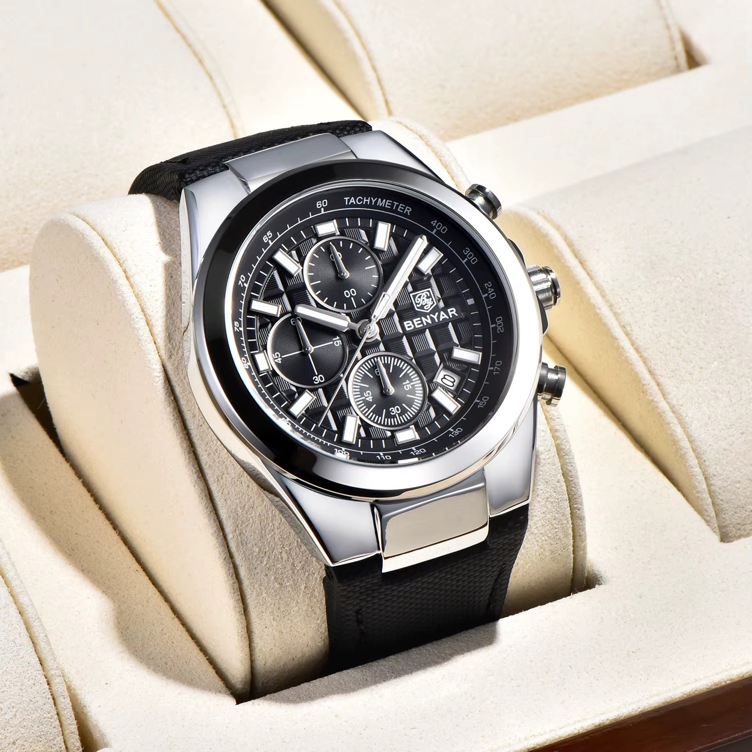 Luxury Men’s Chronograph Watch – Genuine Leather & Waterproof