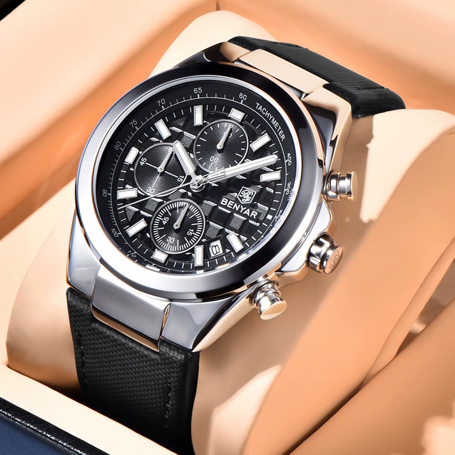 Luxury Men’s Chronograph Watch – Genuine Leather & Waterproof