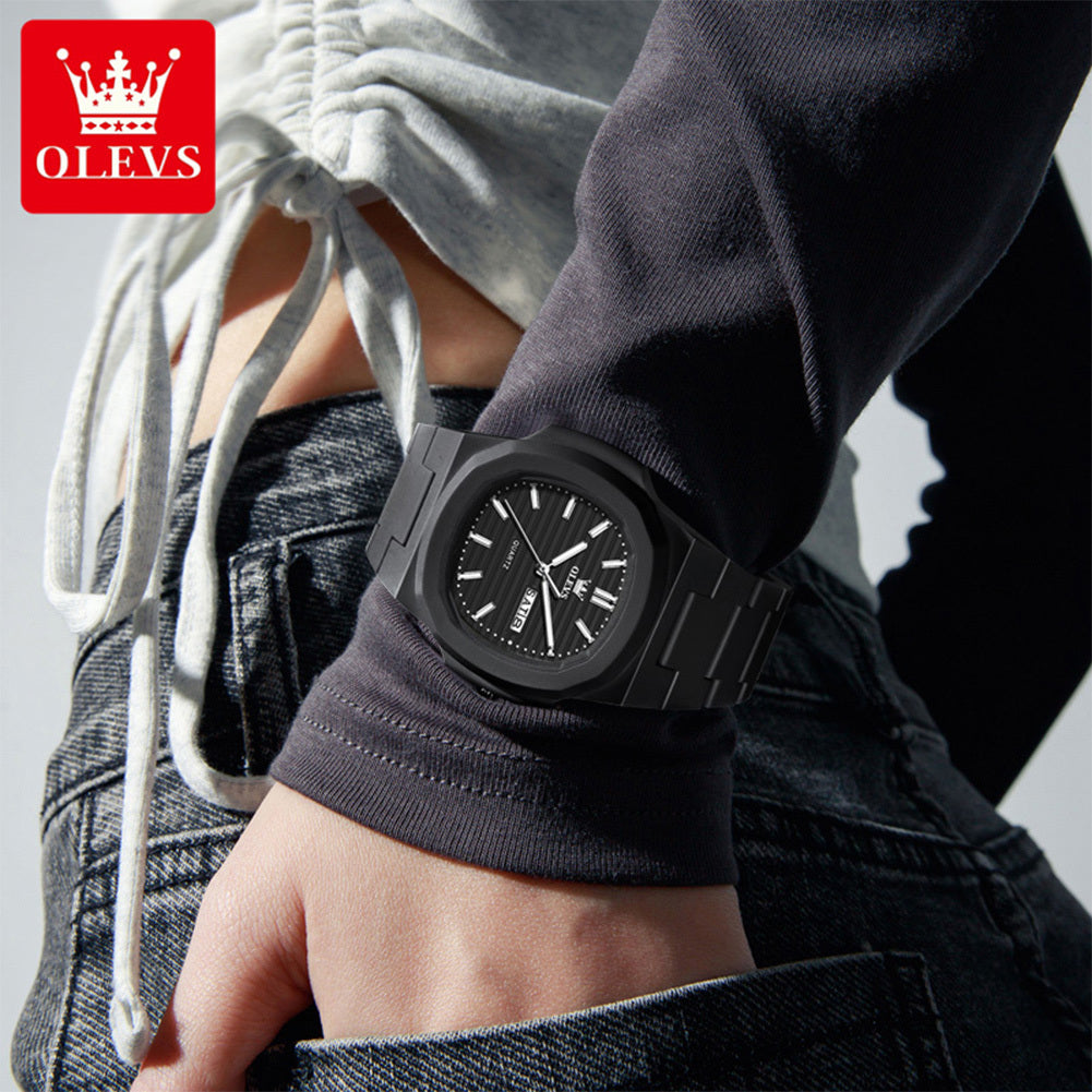 OLEVS Fashion Wine Barrel Watch – Date Display & Waterproof Design