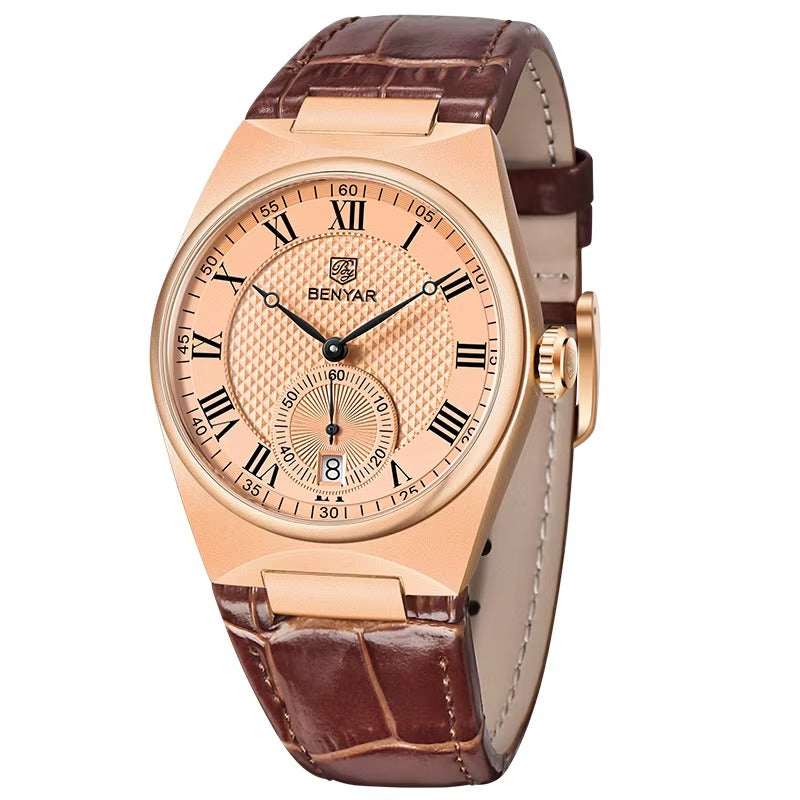BENYAR Men’s Luxury Quartz Watch – Waterproof Leather Business Timepiece